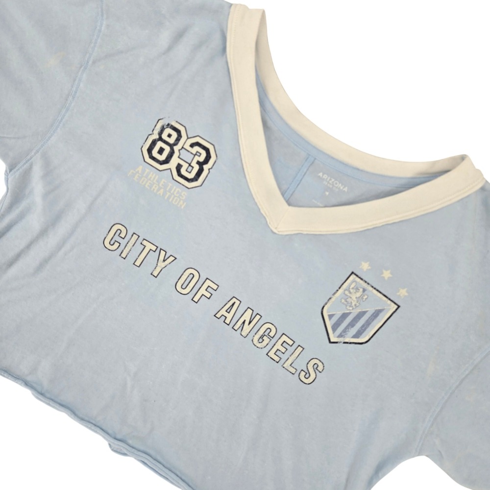 Arizona Jean Co MEDIUM Blue City of Angels Graphic Crop Oversized Y2K Sporty Tee
